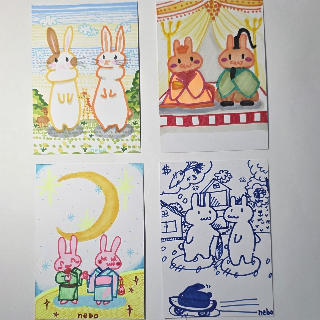 データ版)うさぎのお絵かき（Ａ４サイズとB５サイズの用紙、絵は写真用L判に描いてます。）