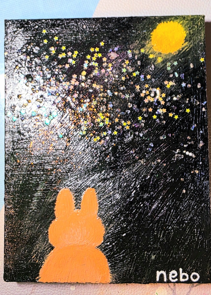 夜に見惚れるうさぎの後ろ姿(絵画)