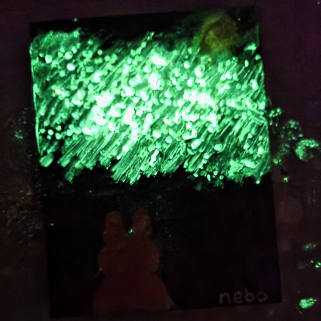 夜に見惚れるうさぎの後ろ姿(絵画)