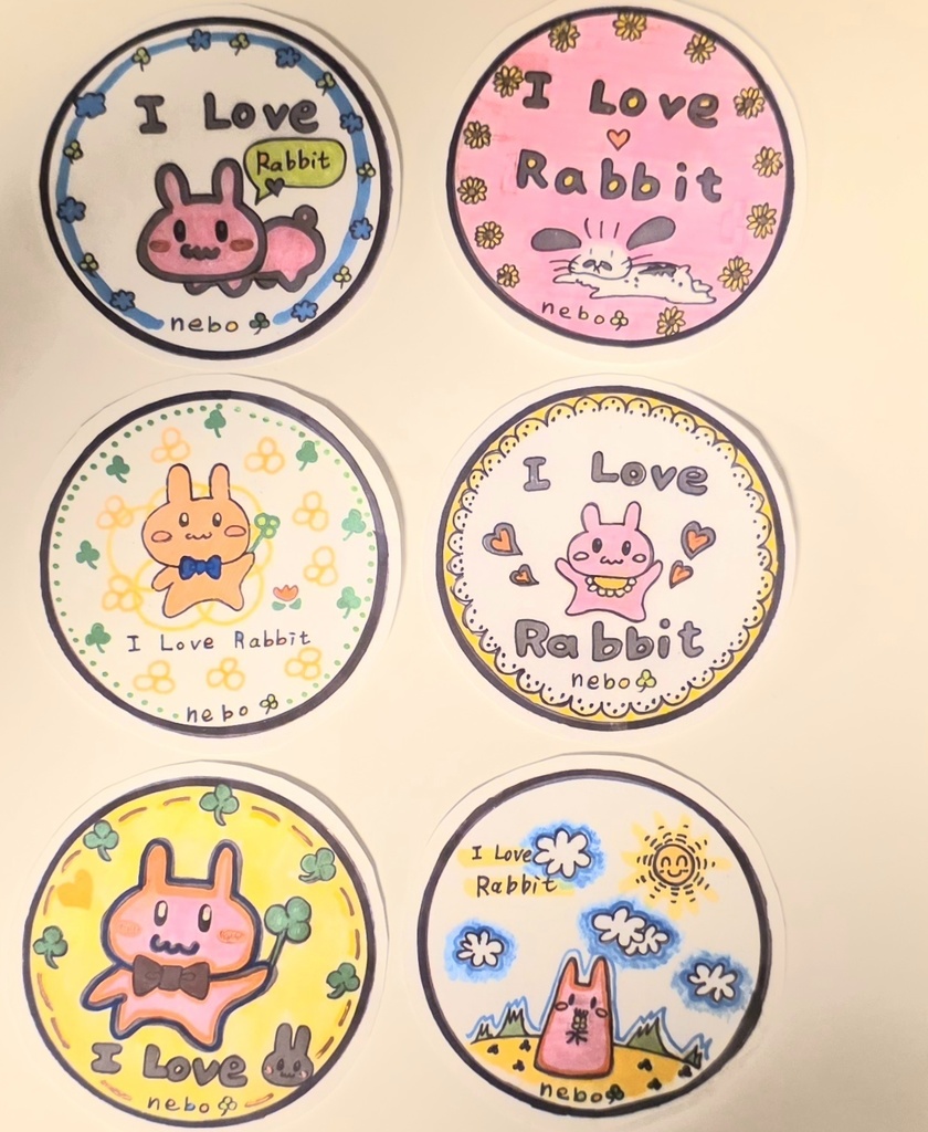 車用ステッカーシール　ＩLove Rabbit　６枚セット