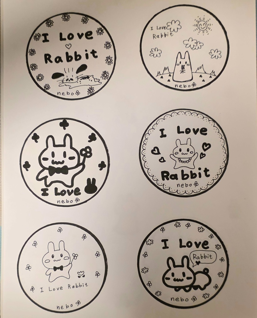 うさぎのステッカーシール（モノクロ）
