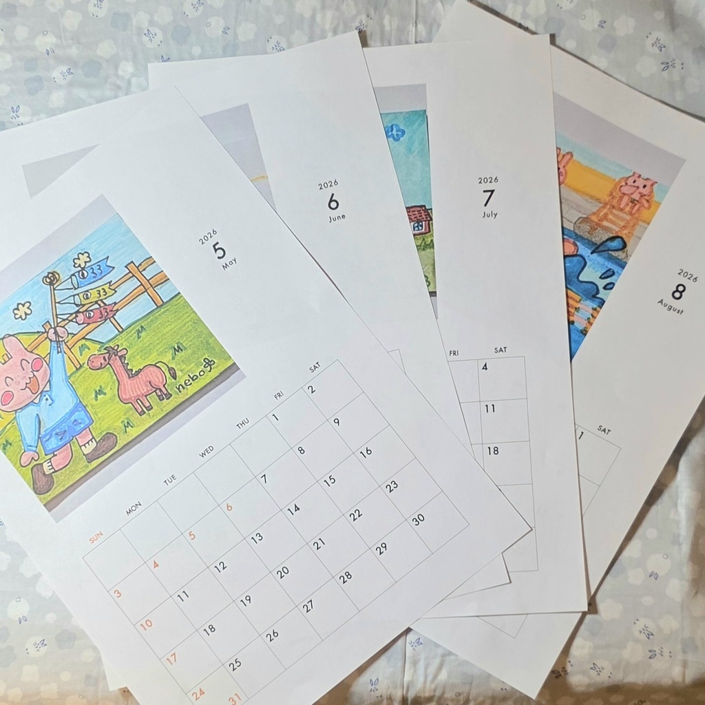 メモ書き出来るうさぎのイラストカレンダーA４（５、６、７、８月）