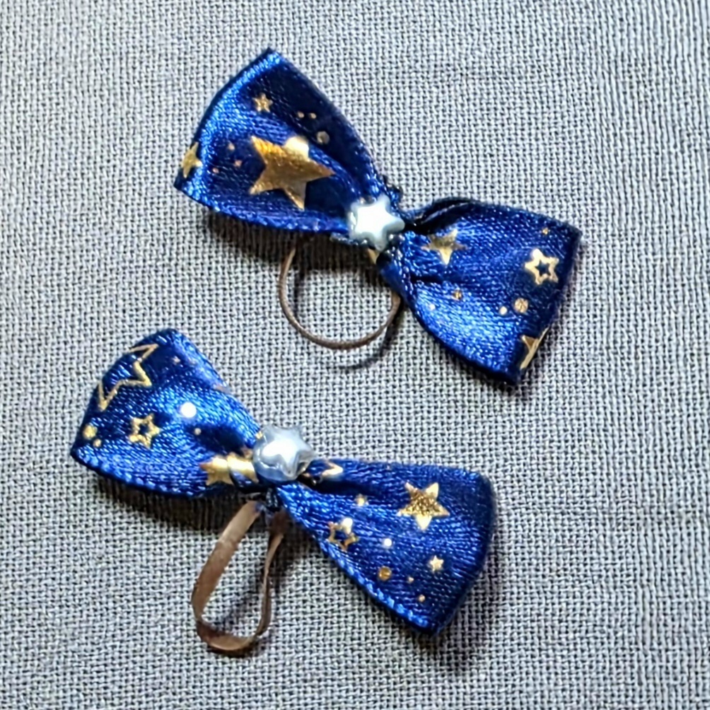 お星さまと青いリボンのヘアゴム（４個１組）
