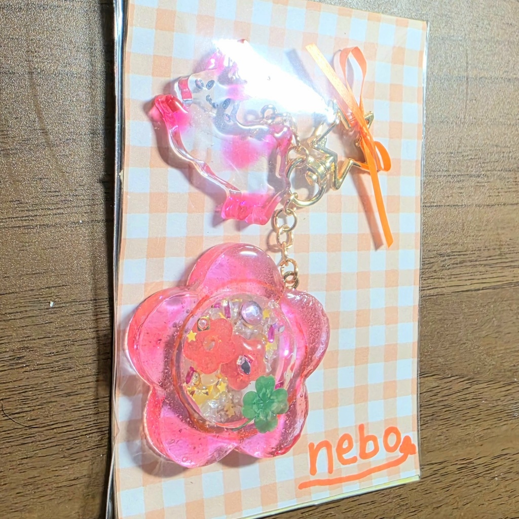 お星さまのカラビナキーホルダー(ゴールド)お花とうさぎ