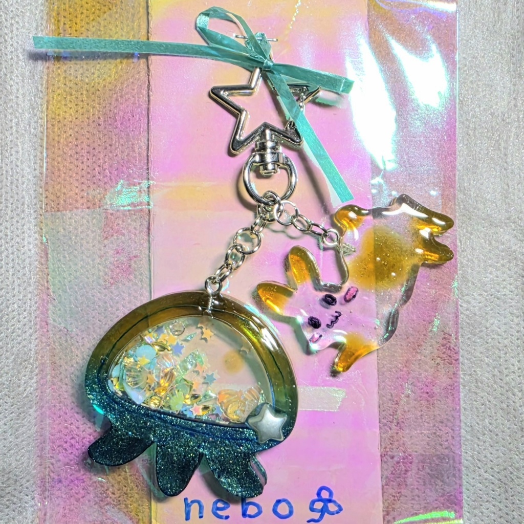 お星さまのカラビナキーホルダー(シルバー)クラゲとうさぎ