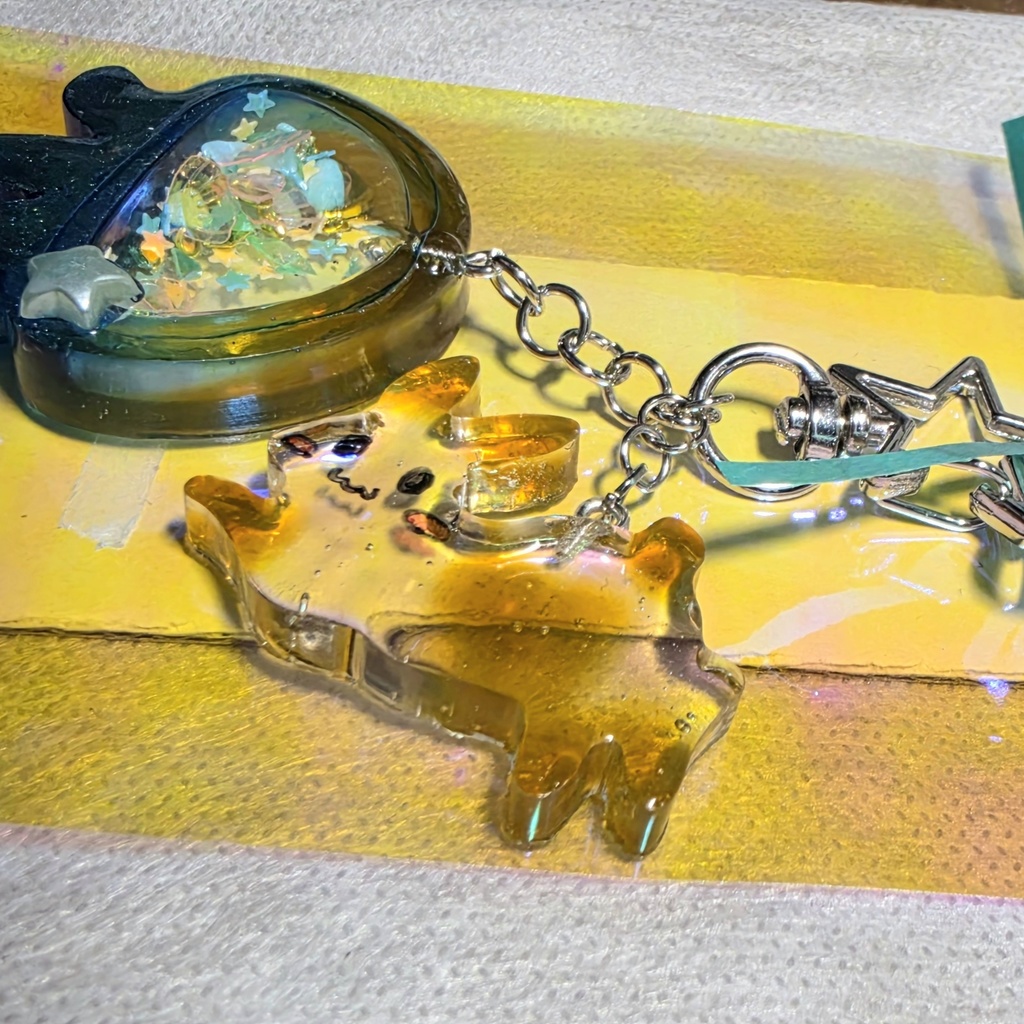 お星さまのカラビナキーホルダー(シルバー)クラゲとうさぎ