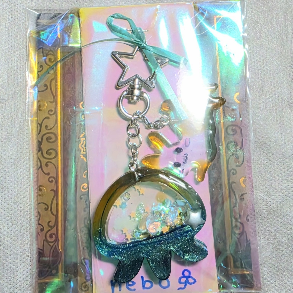 お星さまのカラビナキーホルダー（シルバー）クラゲとうさぎ