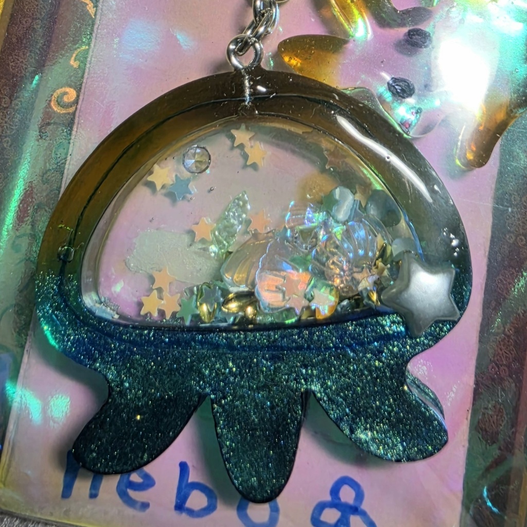 お星さまのカラビナキーホルダー(シルバー)クラゲとうさぎ