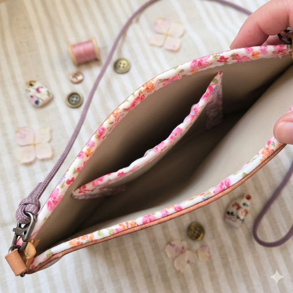 革の小さめ鞄小さな花がら入り