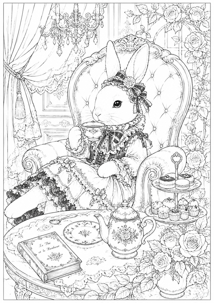 大人用うさぎの塗り絵(お試し枚数コピー用紙印刷)