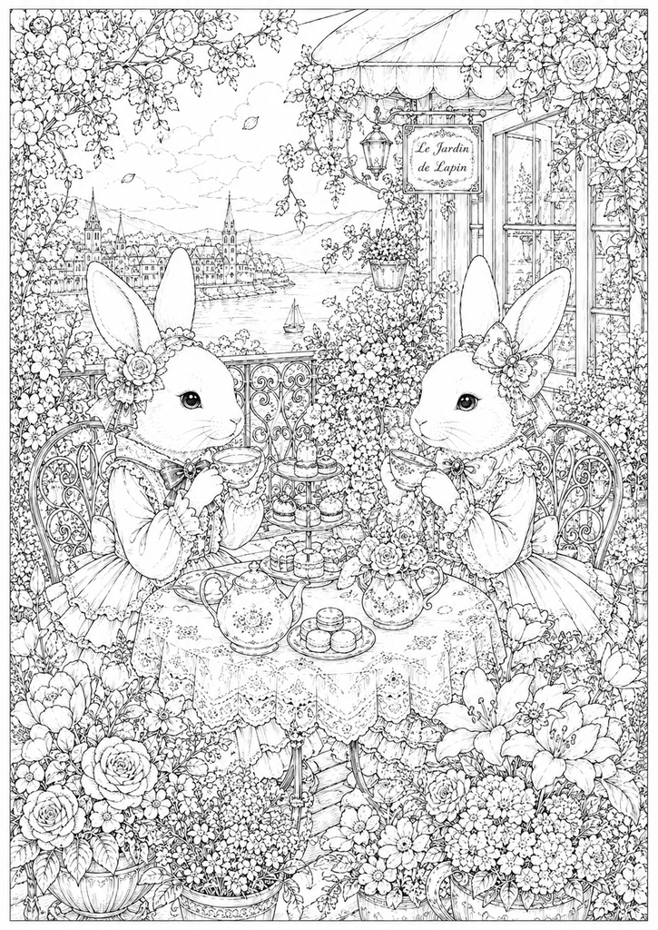 大人用うさぎの塗り絵(お試し枚数コピー用紙印刷)