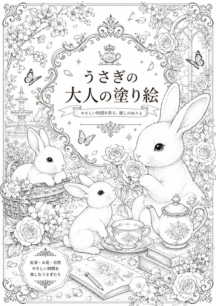 大人用うさぎの塗り絵(お試し枚数コピー用紙印刷)