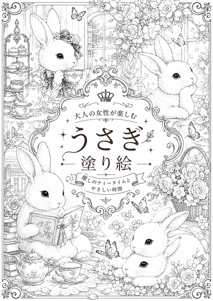 大人の女性が楽しむ塗り絵（枚数多め、うさぎさん）