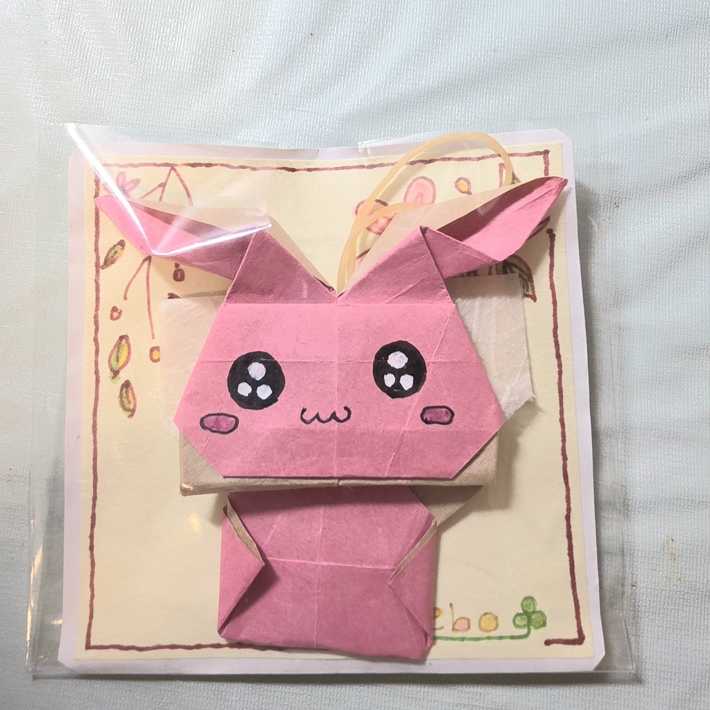 うさぎの飾り（折り紙、輪ゴム）ピンク