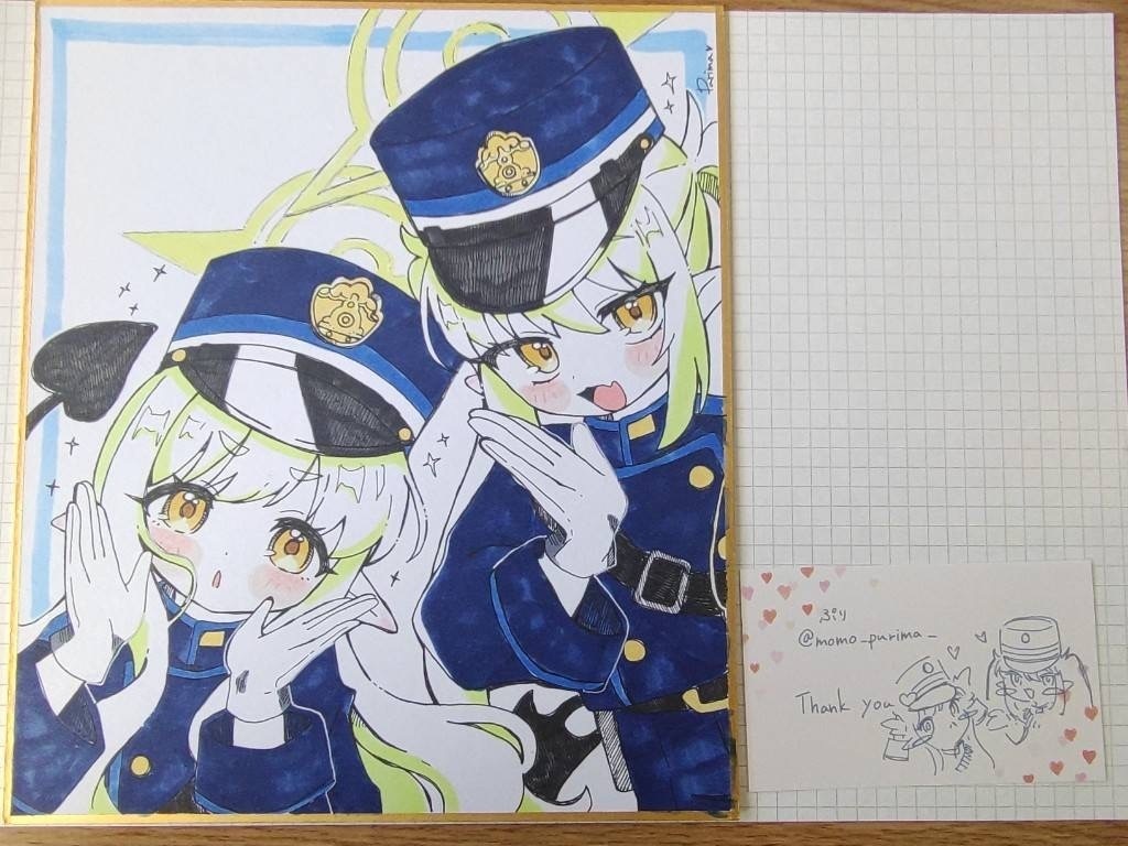 原画色紙【ブルアカ［ヒカリちゃんとノゾミちゃん］】💚💚