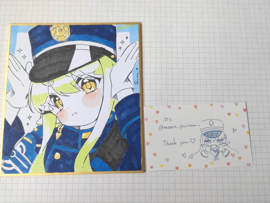 ミニ原画色紙【ブルアカ［ヒカリちゃん💚］】