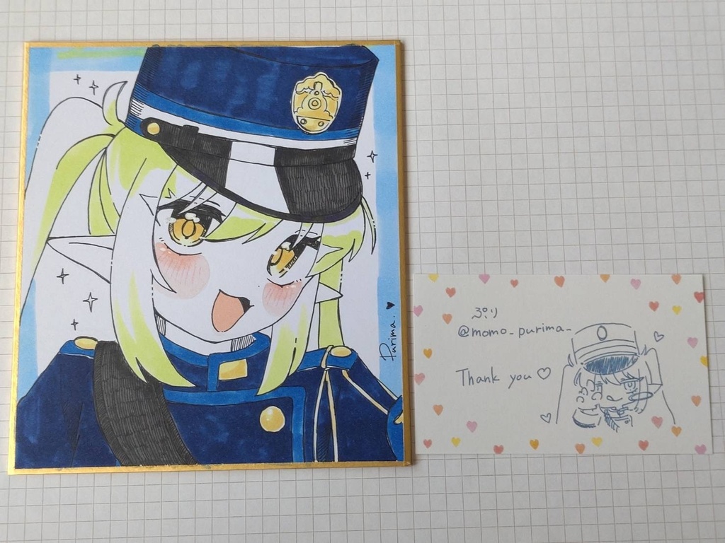 ミニ原画色紙【ブルアカ［ノゾミちゃん💚］】