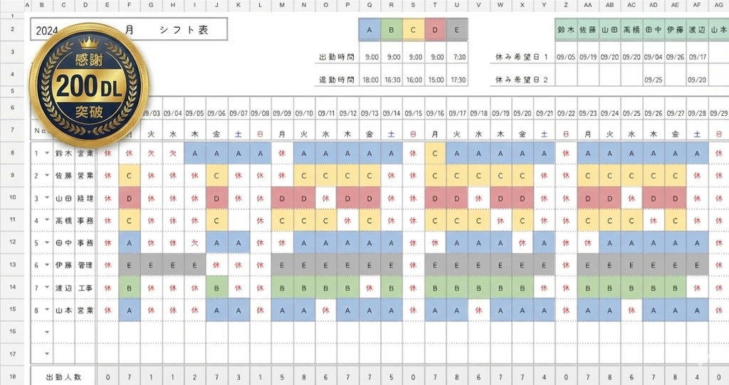 便利で見やすいシフト表テンプレート【スプレッドシート】