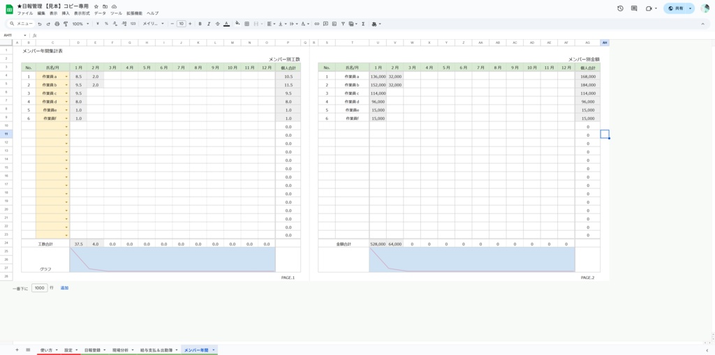 シンプル多機能型の日報・出面管理シート【現場作業者向け】【スプレッドシート】