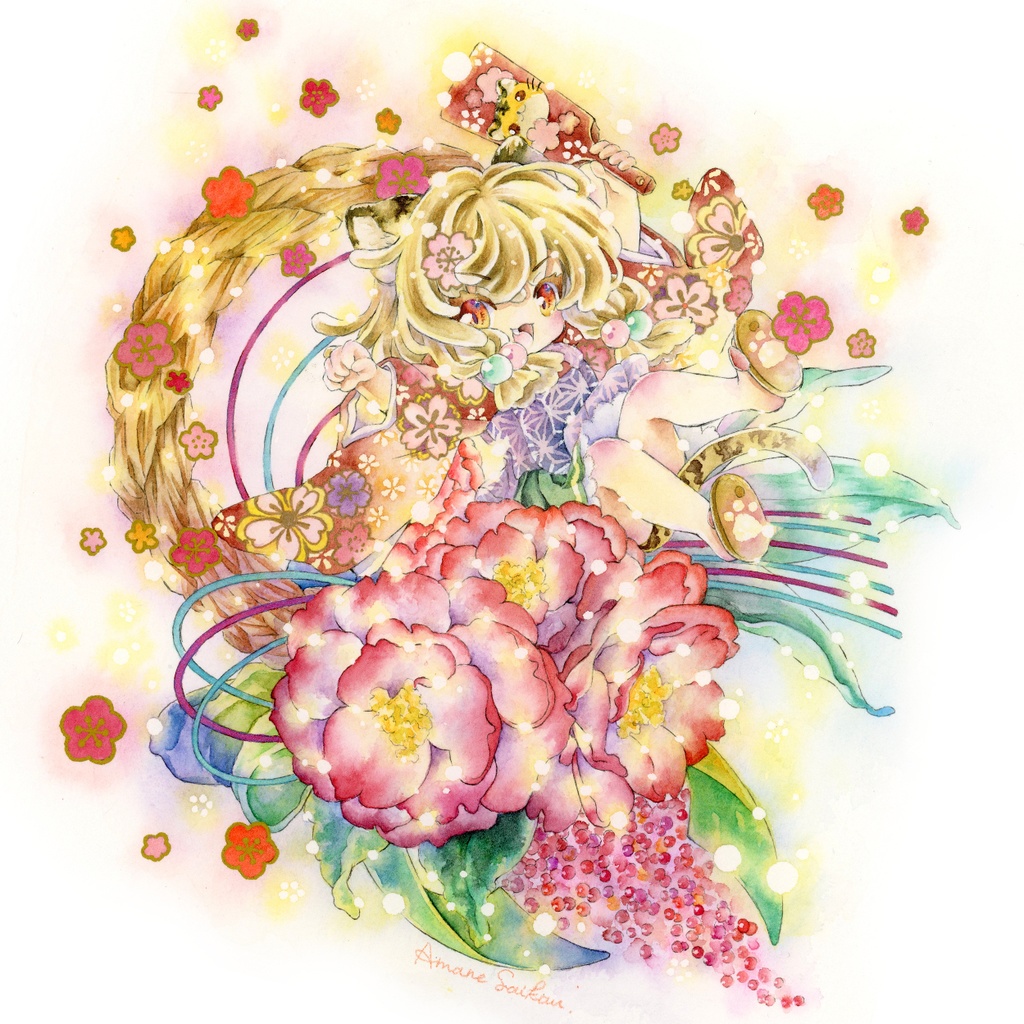 原画】夜桜と雨