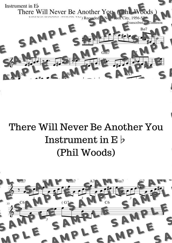 There Will Never Be Another You (Phil Woods) transcription アドリブソロ コピー譜