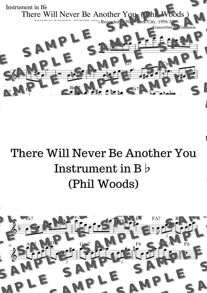 There Will Never Be Another You (Phil Woods) transcription アドリブソロ コピー譜