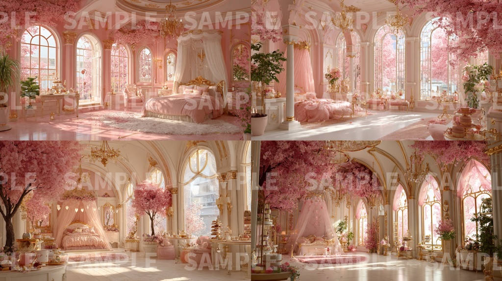 【桜の部屋】配信背景53種セット(リアル・イラスト / 朝・昼・夜)