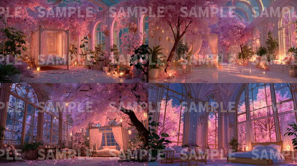 【桜の部屋】配信背景53種セット(リアル・イラスト / 朝・昼・夜)