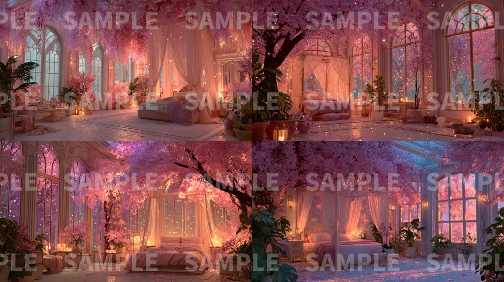 【桜の部屋】配信背景53種セット(リアル・イラスト / 朝・昼・夜)