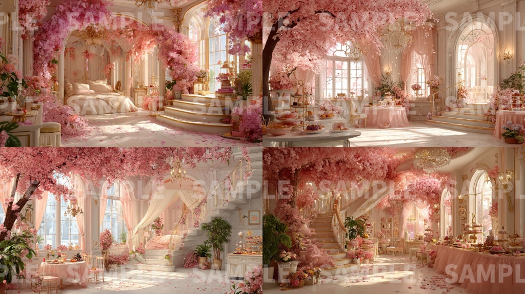 【桜の部屋】配信背景53種セット(リアル・イラスト / 朝・昼・夜)