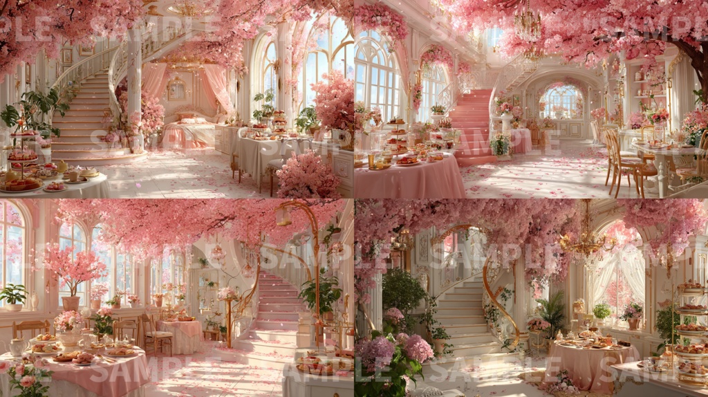 【桜の部屋】配信背景53種セット(リアル・イラスト / 朝・昼・夜)