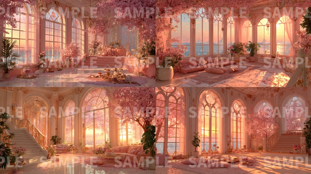 【桜の部屋】配信背景53種セット(リアル・イラスト / 朝・昼・夜)