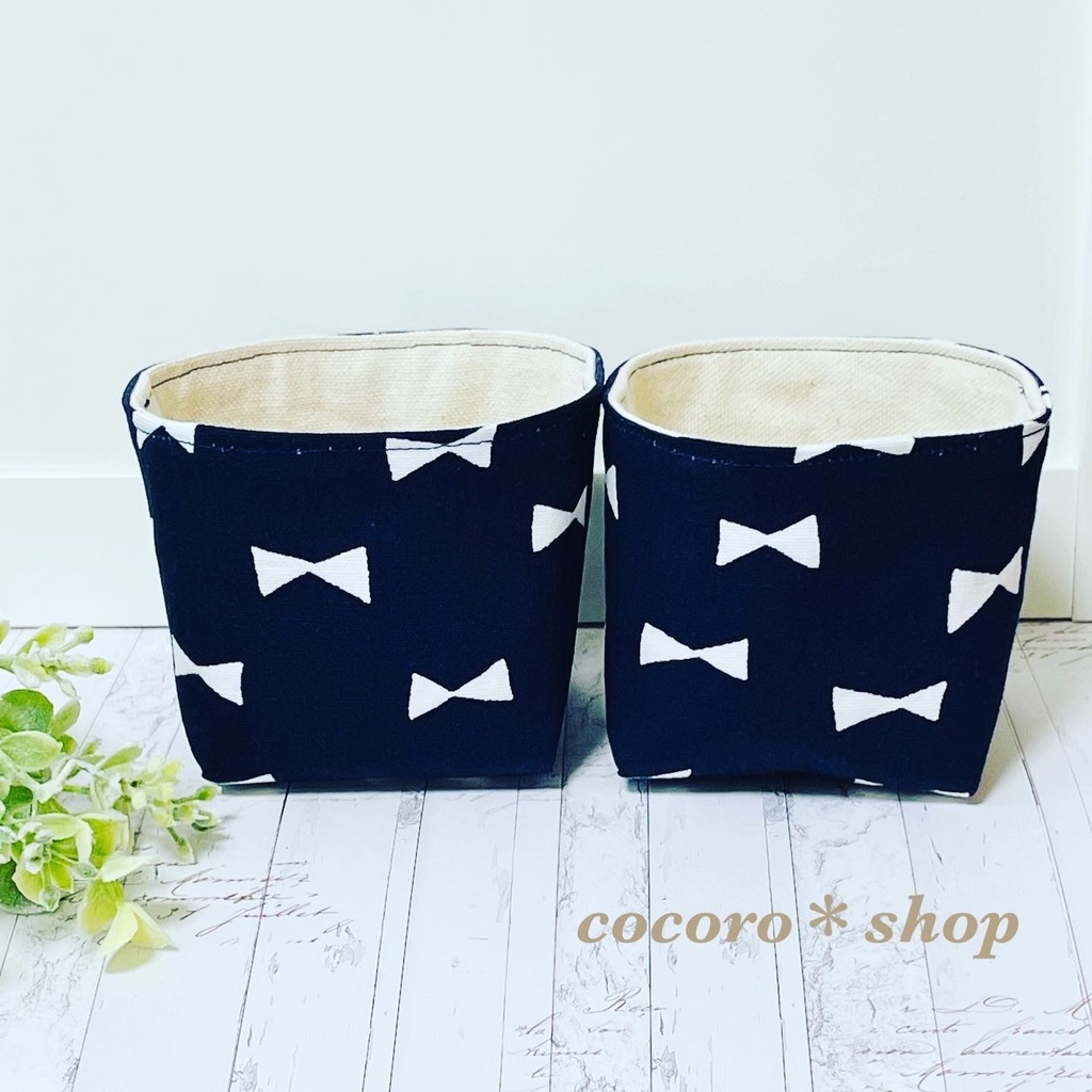 布小物入れ ネイビー 手書き風リボン No 299 Cocoro Shop Booth