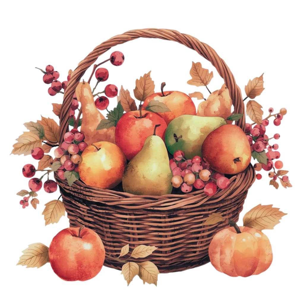 水彩画風 秋の食べ物クリップアートセット(20種)/ナチュラルで可愛い素材集