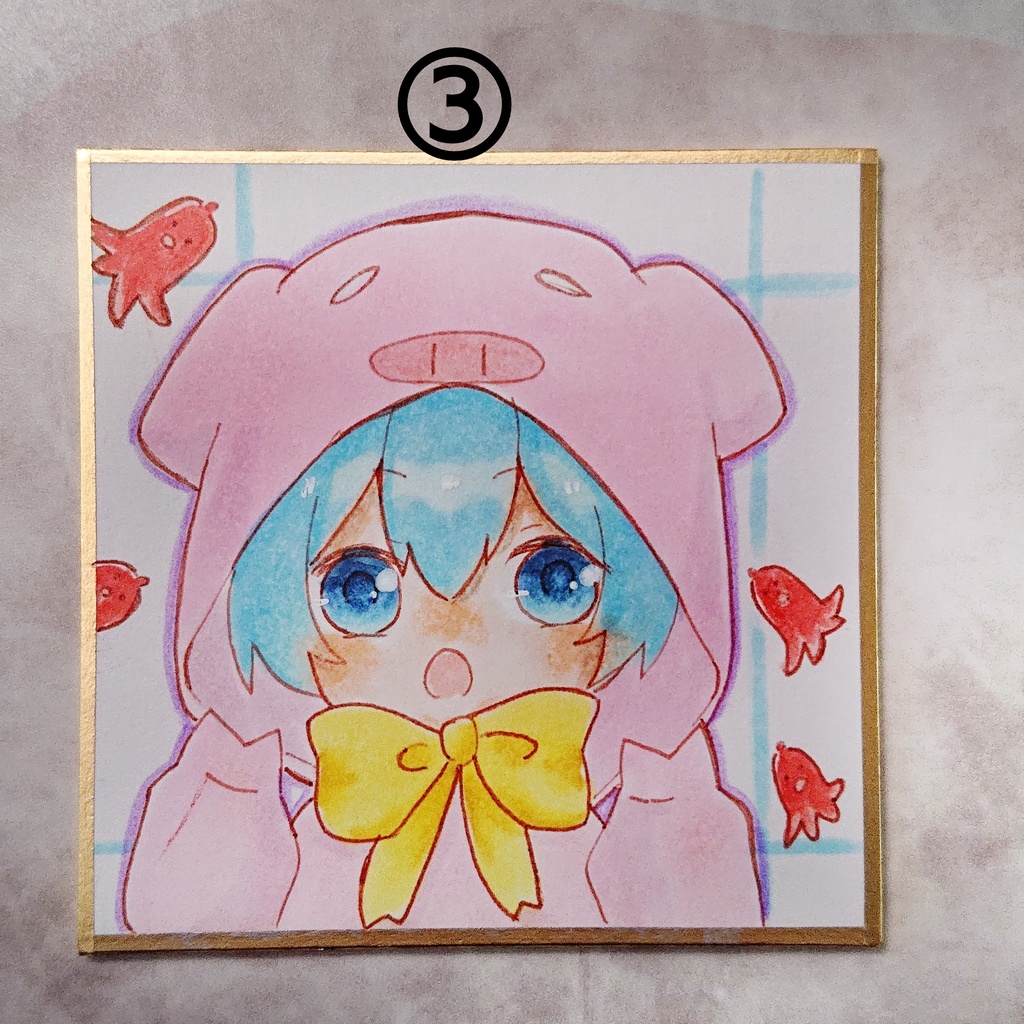 手描きイラスト まめ色紙