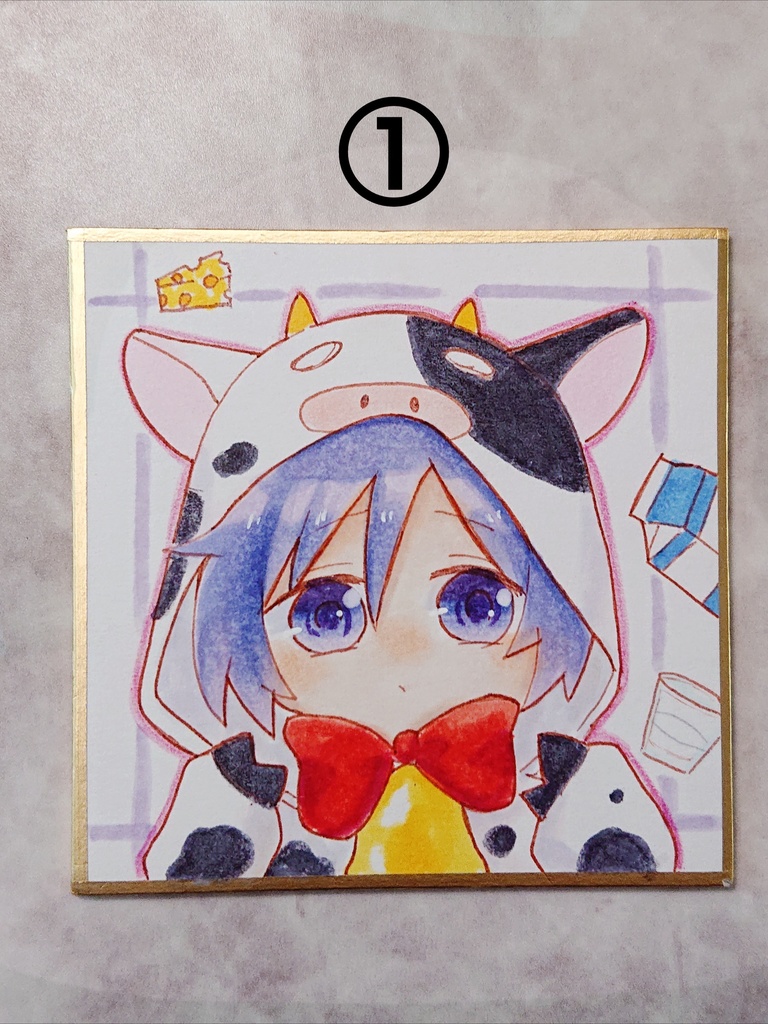 手描きイラスト まめ色紙