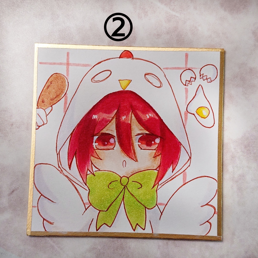 手描きイラスト まめ色紙