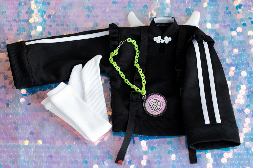 【即納】MDD服 天使チャイナセット(くろ・ぱんだ)1/4ドール服