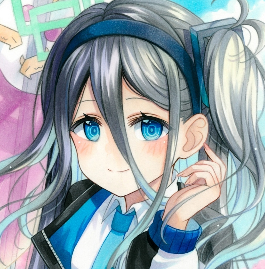 f*X様 アナログイラスト 手描きイラスト 色紙 ブルーホワイト 手描きイラスト 009】/オリジナル色紙 「青い風と飛行機雲