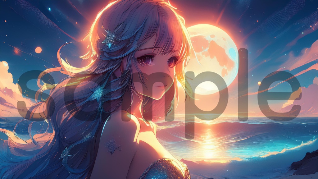 月の人魚　（PC壁紙）