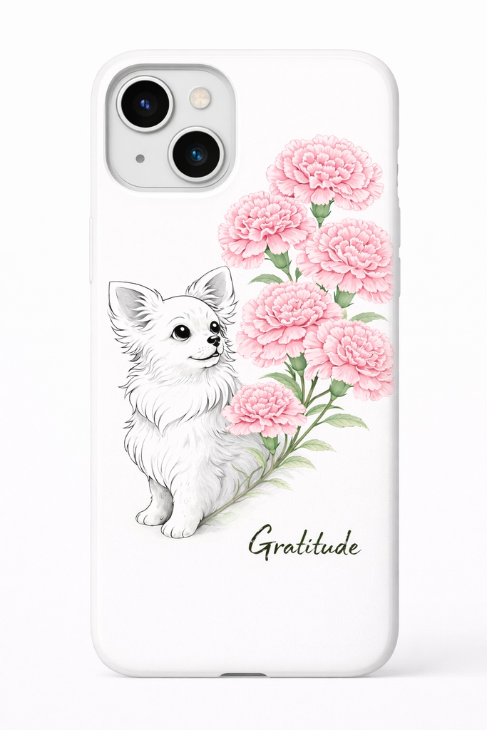 【商用利用OK】チワワ×カーネーション|大人可愛い水彩イラストデータ|母の日・ギフト素材|A4 PNGダウンロード