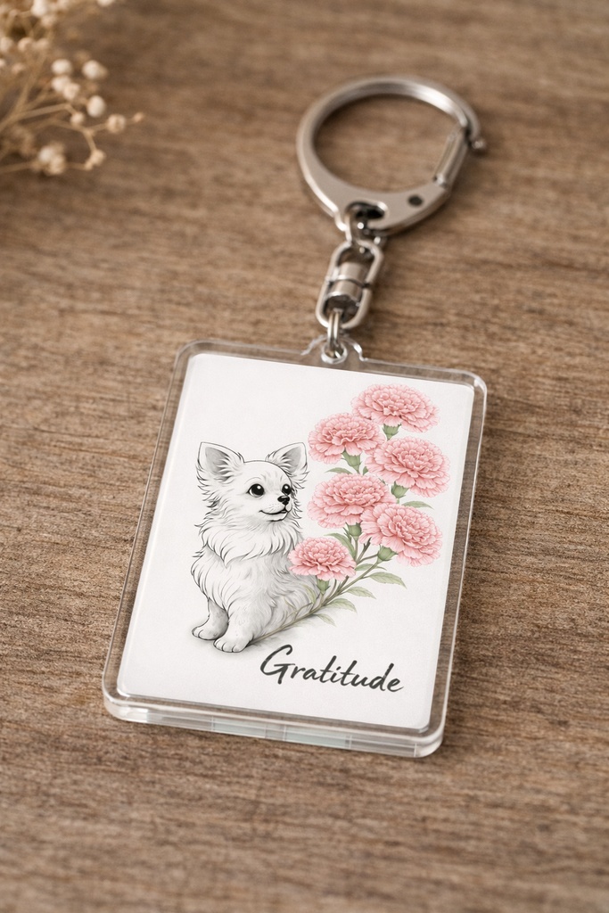 【商用利用OK】チワワ×カーネーション|大人可愛い水彩イラストデータ|母の日・ギフト素材|A4 PNGダウンロード