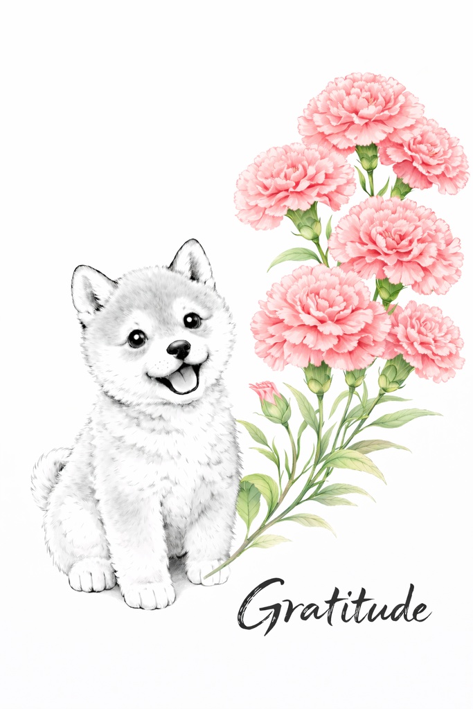 【個人利用】 柴犬×カーネーション|癒しの水彩イラスト|母の日・インテリアに|A4 PNGダウンロード