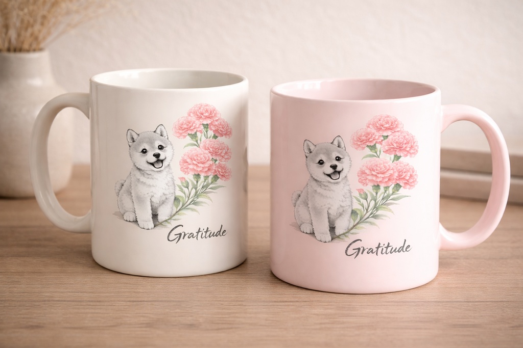 【商用利用OK】柴犬×カーネーション|感謝を伝える水彩イラストデータ|母の日・ギフト素材|A4 PNGダウンロード