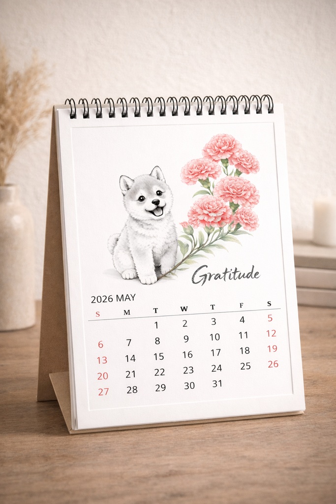 【商用利用OK】柴犬×カーネーション|感謝を伝える水彩イラストデータ|母の日・ギフト素材|A4 PNGダウンロード