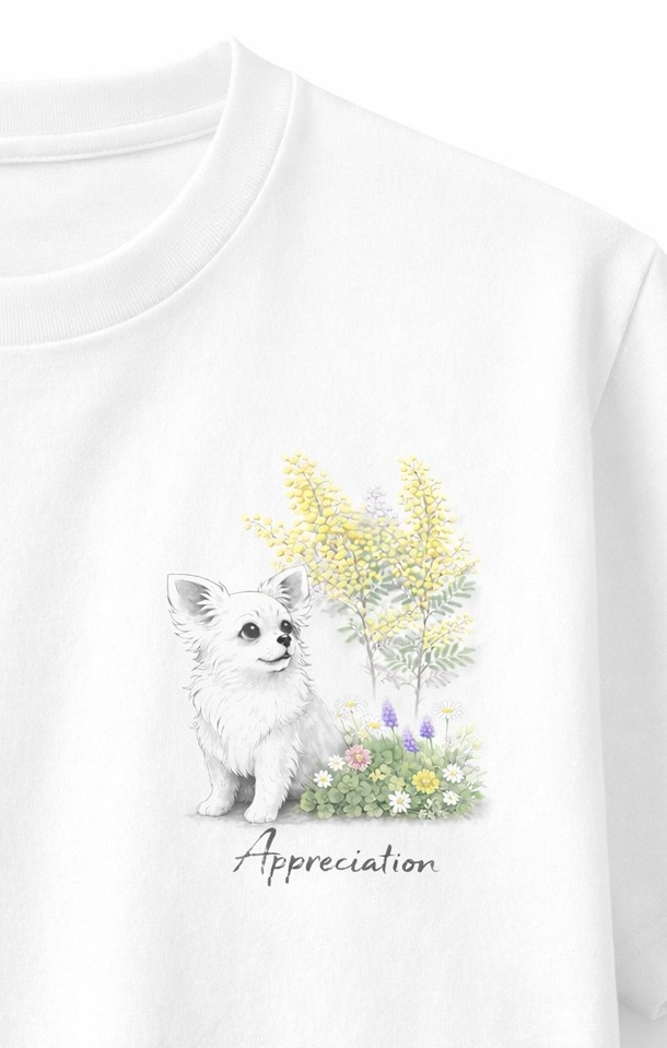 【個人利用】チワワ×ミモザ|春の癒し水彩イラスト|ナチュラルインテリアに|A4 PNGダウンロード