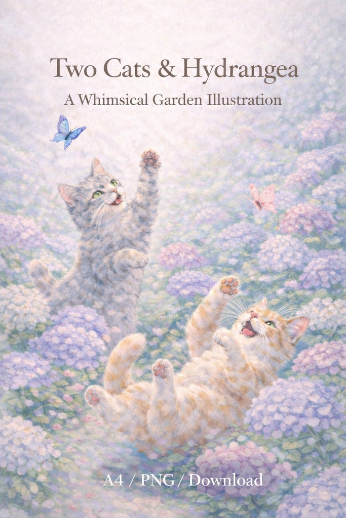 Two Cats & Hydrangea – Commercial Use License Included