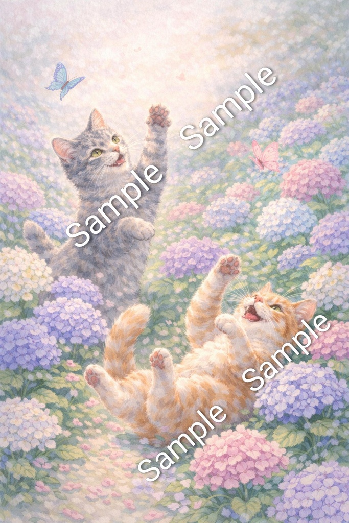 Two Cats & Hydrangea – Commercial Use License Included