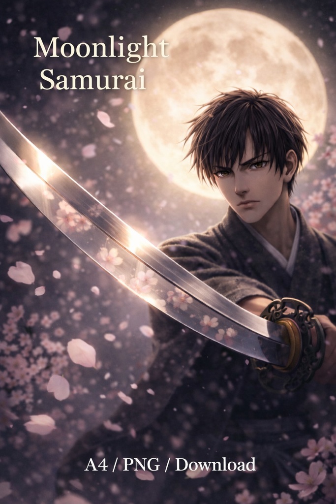 Moonlight Samurai – Cherry Blossom Night Illustration