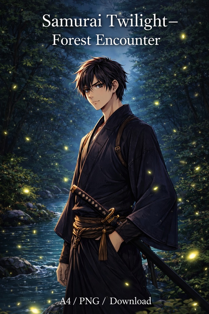 Samurai Twilight – Firefly Forest Illustration